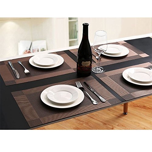 Fontic 6er Set Platzsets 30x45cm Platzdeckchen Rutschfest Abwaschbar Tischmatten aus PVC Abgrifffeste Hitzebeständig Tischsets Schmutzabweisend und Waschbare, Platz-Matten für küche Speisetisch (Braun) - 3