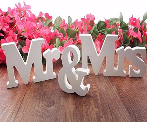 UKXHAN 1PC Mr & Mrs Letters for Wedding Decoration Sign Top Vintage White Wooden Letter Free Standing Alphabet Word Table Present Decor (White)