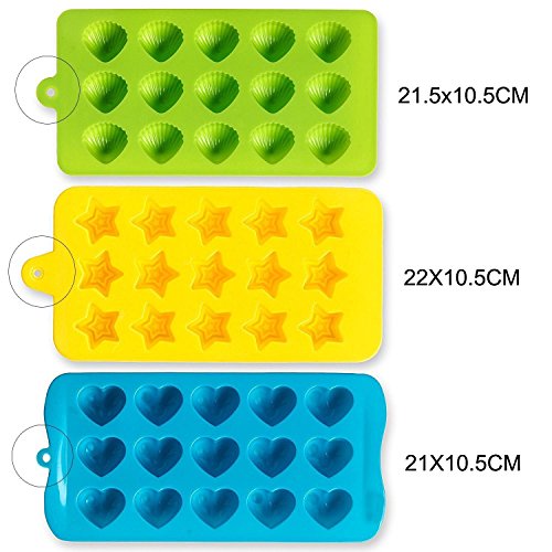 Joyoldelf Silikon Formen Süßigkeit Gebäude Ziegelstein Miniabbildungen Eiswürfel Eiswürfelformen Schokolade Soap Treat Fondant Crayons Party Form -Herzen, Sterne und Schale – 3 Stück - 6