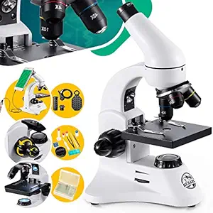 BEBANG Compound Monocular Microscope with 40X-1000X Magnification, All-Metal Optical Glass Lenses, Coarse and Fine Focusing, Extra 25X Widefield Eyepiece and Complete Accessories Kit