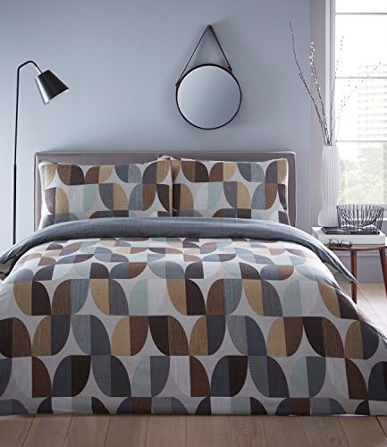 Super King Size Bed Abstract Charcoal, Duvet / Quilt Cover Bedding Set Fully Reversible, Geometric Floral Leaf, Grey Brown Off White Beige Latte