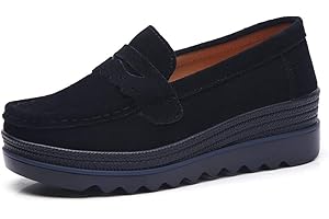 SRUQ Mocassins Femme Chaussures Compensées Daim Cuir Espadrilles Slip-on de Décontractées Chaussures Plates