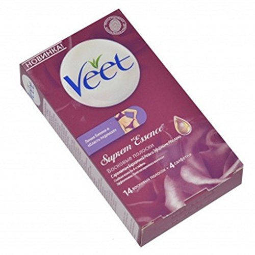 Veet® EasyGrip Ready-to-Use Bikini/Intimate-Wax Strips/ Surpreme Essence/ Velvet Rose and Essential Oils/ 14 wax strips / 4 finnish wipes