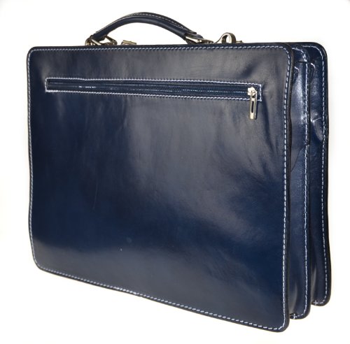 Bags4Less Leder Aktentasche Model: Mondial aus echtem Leder in Blau mit Nadelstreifen - 2