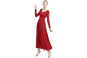 Z&X Women's Long Sleeve Worship Praise Dance Dress Long Swing Pleated Church Gowns Dancewear Latin Ballroom Dance Costume