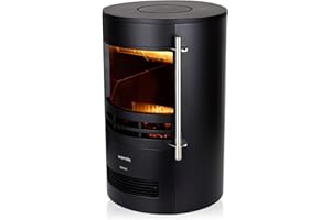 Warmlite WL46022 Elmswell Round Contemporary Stove with Two Heat Settings, Realistic LED Flame Effect, 2000W, Black