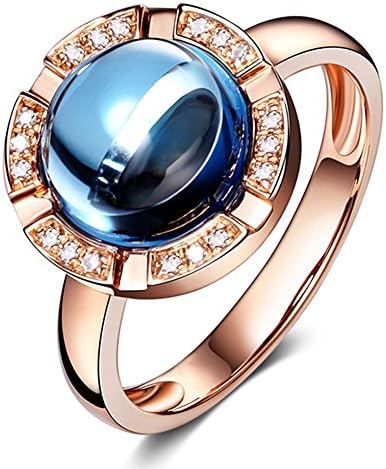 Amazing Unique 14Kt Rose Gold Natural Diamond London Blue Topaz Gemstone Promise Engagement Weddign Band Ring for Women