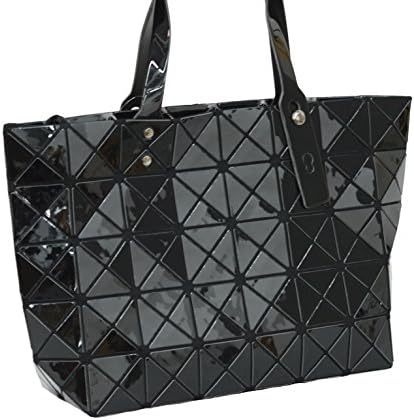 Women Fashion Rhombus Pattern PU Tote Bag Shoulder Bags Top Handle Bags (Black)