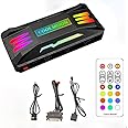 Aukuoy ARGB PWM Fan Hub Wireless Computer RGB Light Remote Control,8 * 4-pin PWM Fan Connectors,10 * 5V 3-pin ARGB Connectors, Colorful RGB Hub with Adjustable Cooler Speed