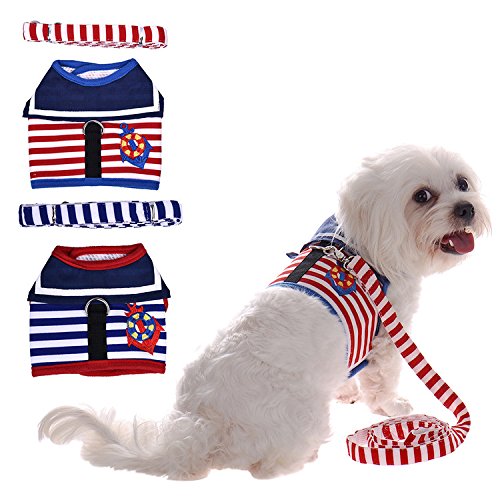 Cute-Small-Puppy-CatDog-Safety-Walking-Cotton-Sailor-Vest-Harness-Matching-Lead-Leash-Set