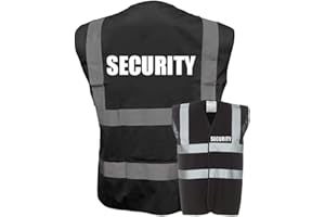 Expert Workwear Hi Vis SECURITY Vest Waistcoat Safety Reflective Jacket High Visibility Black Yellow (Medium, Black)