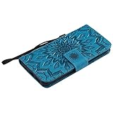 Huawei Nova Hülle,Huawei Nova Case,Huawei Nova Leder Wallet Tasche Brieftasche Schutzhülle,Cozy Hut® Prägung Sunflower Muster PU Lederhülle Flip Hülle im Bookstyle Cover Schale Stand Ständer Etui Karten Slot Schutzhülle Blue Tasche Wallet Case für Huawei Nova (5,0 Zoll) - blau - 