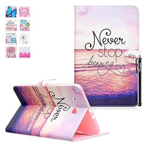 Galaxy Tab E 9.6-Inch SM-T560 Hülle, Deenor Cute Colorful Design Flip Tasche PU Leder Abdeckung Stand Schutzhülle für Samsung Galaxy Tab E 9.6-Inch SM-T560 / T561 / T565. (Red Sea)