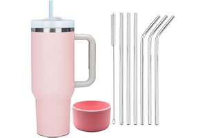 MOOLLYFOX Kubek termiczny ze stali nierdzewnej o podwójnych ściankach, 1200 ml, próżniowy kubek termiczny z uchwytem, kubek podróżny, kubek samochodowy, kubek termiczny ze słomką ze stali nierdzewnej i