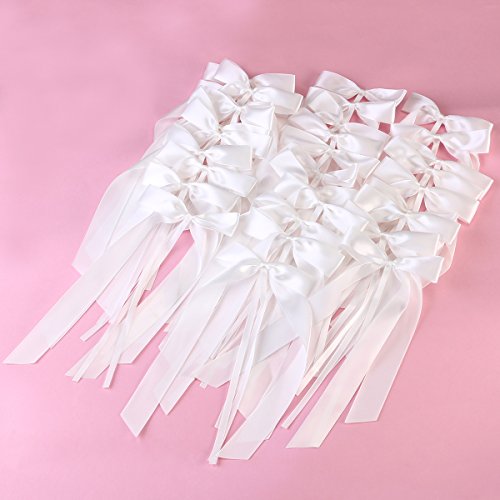 OUNONA 50 Stück Autoschleifen Hochzeit Antennenschleifen Dekoration für Hochzeit(Weiß) - 8