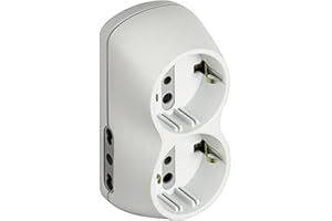BTicino S3614D Adattatore B4 Presa Multipla a 4 posti, con 2 prese Schuko standard tedesco e 2 prese bivalenti10/16 A, Spina grande 16A, colore Bianco