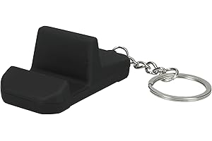 kwmobile Mini uchwyt na telefon na biurko - mały silikonowy stojak na smartfona z brelokiem - poziomy i pionowy mobilny widok - czarny