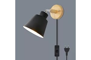 LZGS Go Swing Bands Lampada Da Parete Con Presa Per Interruttore Lampada Da Comodino Macaron Retrò Moderna Legno Moderne Lampada A Muro Orientabile E27 Luce Da Camera Da Letto Soggiorno(Nero)