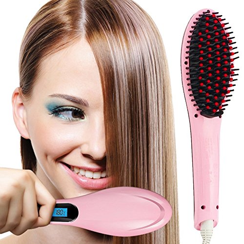 Haarglätter Bürste, Elektrische Digitale Keramik Haarglätter Styling Kamm, Anti statische Elektrizität und Heizung, negative Ion Haarpflege, Message glättende Bügeln, Detangling Haarbürste(pink)