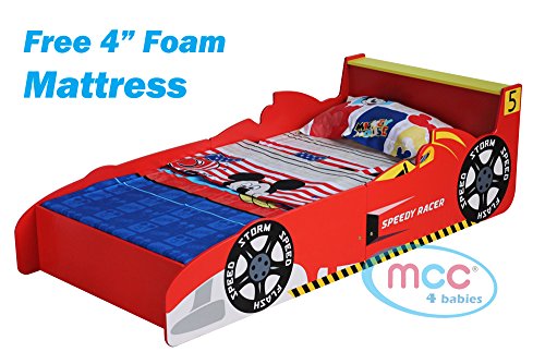 MCC Cars Speed Junior, Toddler, Kids Bed with 4" Luxury Foam Mattress Made in England