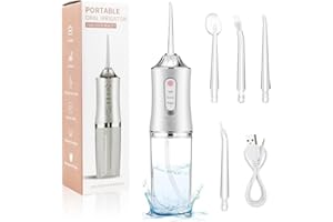 ADDLIVE Munddusche Kabellos, Tragbar Elektrische Zahnreiniger, Water Flosser Hat 3 Modi und 4 Düsen, Zahnzwischenraumreiniger, 220ML Wassertank IPX7 Wasserdicht für Familie & Freunde(White)