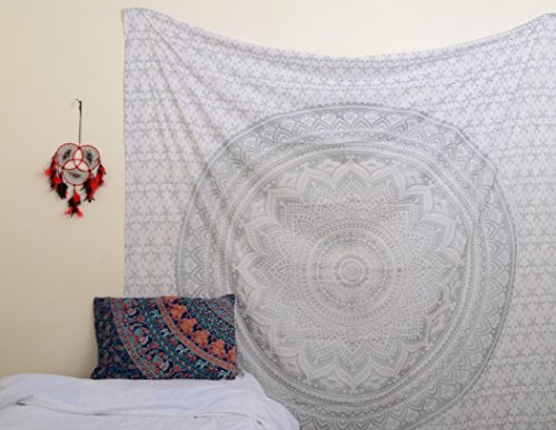 Ombre silver Mandala tapestry collection unique by Rawyal Crafts, Hippie pendant wall hangings - 2