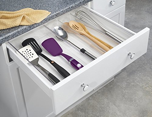 mDesign ausziehbarer Besteckkasten durchsichtig – der ideale Schubladen-Organizer für die Küchenschublade – Besteckeinsatz für Küchenutensilien jeglicher Art – 4 flexible Fächer - 3