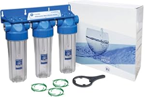 INDUSTRIAL WATER EQUIPMENT 10" Aquafilter Office in-line Water Filter System Triple Three Stage FHPRCL12-B-TRIPLE 1/2"BSP