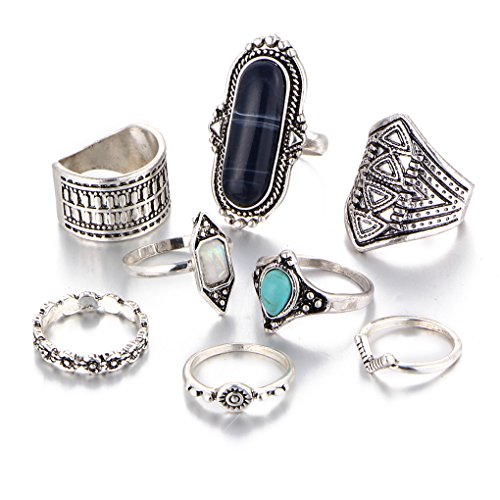 LUFA Anillos retros determinados del anillo común 8pcs / set para el anillo de la conjunción del nudillo de la piedra preciosa de las mujeres de los hombres fijados