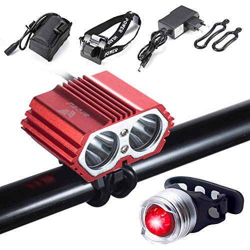 Luz de Bicicleta, S SUNINESS LED Luz de Bicicleta Impermeable,5000 Lumen XML U2 + Pack de baterías + Cargador 4 Modos Luz Delantera LED para Manillar de Bicicleta con Bicicleta Trasera Bicicleta luz