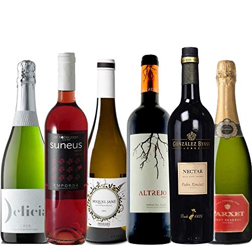 Pack de Vinos para un Maridaje Completo | Vino blanco | Vino Rosado | Vino Tinto | 2 Cavas | Vino dulce