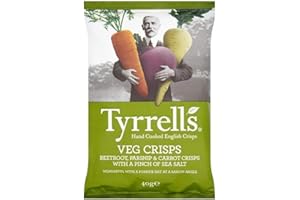 MCCOY'S Tyrrells, Vegetable Roots, Chips di Carote, Barbabietola e Pastinaca, Ideali come Snack per Merende, Aperitivi, Antipasti o Feste, Senza Coloranti, Senza Glutine e Vegane, Busta da 40 g