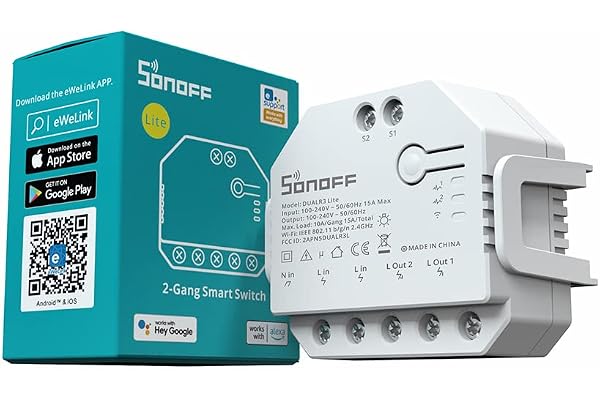 SONOFF DUALR3 Lite Interrupteur Wi-Fi Intelligent pour Porte de Garage, 2 Gang 2 Way Interrupteur Connecté Volet Roulant WiFi, Moteur mode, Compatible avec Alexa/Google Home/Siri, 15A/3300W