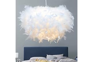 GUANSHAN 50cm/19.8" Hémisphère Blanc Plume Pendentif Lumière Plume Abat-Jour Plafonnier Luminaire Plume Lustre pour Salon, Chambre, Salle À Manger