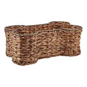 Bone Dry Pet Storage Collection Bone Shape Hyacinth Toy Basket, Small, Dark Brown