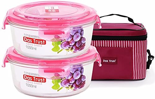 Yxhflo Borosilicate Pyrex Glass Containers Microwave Dedicated Fresh Cartridge Admit W/Cover Glass Bowl 3 Kit , Red Circles 1000+1000+ Party Packages