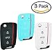Produktbild Keycarry® 3 PACK Silikon Auto Key Cover, Halter | Schlüsselhülle, Fernbedienung Schlüsselcover | Universal Zubehör Autoschlüssel für Volkswagen VW Golf 7 Mk7 Skoda Octavia 3 A7 (Schwarz, Weiß, Neon Blau)