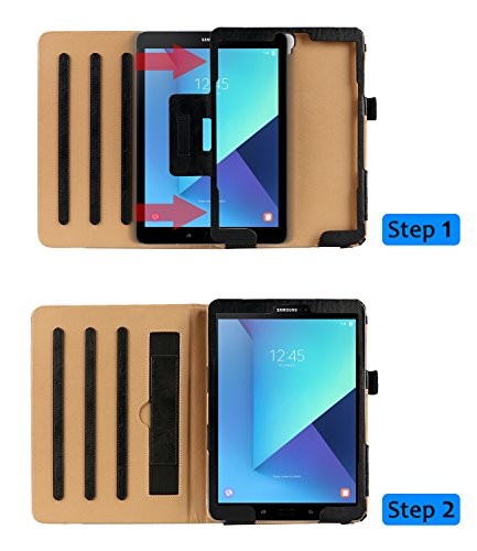 Galaxy Tab S3 9.7 Hülle, Yoozon Premium Leder Schutzhülle Karte Dokumententasche, Stylus Halter, elastischer Gurt für Samsung Galaxy Tab S3 (9,7 Zoll, SM-T820 T825) - 6