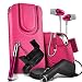 Produktbild N4U Online® – HTC Desire 320 PU-Leder Magnetverschluss Knopf Pull Tab Cord Slip In Beutel-Tasche Skin Cover Quick Case, Premium Qualität in Ear Buds Stereo Freisprecheinrichtung Kopfhörer Headset mit integriertem Mikrofon Mic & On-Off-Knopf, Retractable Stylus Pen 12 V Micro Auto-Ladegerät & 360 Rotierende Carholder KFZ Halterung – Hot Pink