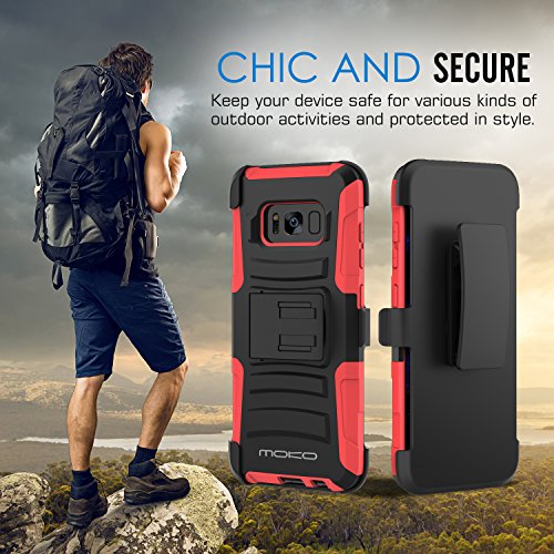 MoKo Samsung Galaxy S8 Funda - Cuerpo de la Resistente Funda Giratoria con Clip de la Correa Resistente Choque de Doble Capa para Samsung Galaxy S8 2017 5 8 Pulgadas Smartphone  Rojo