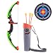 Produktbild Forweilai Luminous Bogen und Pfeil Spielzeug für Kinder Bogenschießen Set mit 3 Saugnapf Pfeile, Ziel und Schulter Strapped Quiver LED Light Up Funktion für Outdoor-Jagd-Spiel - (Grün)