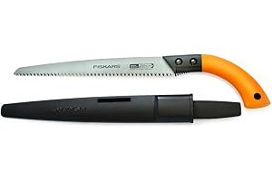 Fiskars Seghetto per legno fresco, Lama fissa, Fodero in plastica incluso, Taglio tirante, Lunghezza della lama: 33 cm, Lama in acciaio inossidabile, Nero/Arancione, SW84, 1001620