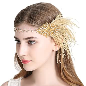 Vintage Flapper Headband 1920s Art Deco Gatsby Feather Headpiece