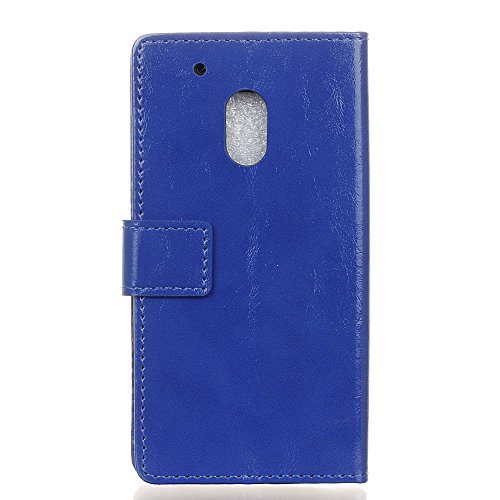 Motorola Moto G4 Play 5″ Hülle,QUENJOY® Stand Brieftasche Flip Case Schutzhülle Crazy Horse Leder Etui Ultra Slim zu Schützen für Lenovo/Motorola Moto G4 Play SM4386AE7L1,SM4386AD1L1 Smart Phone,Blau 01 - 2