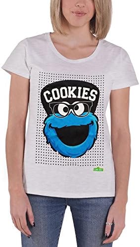 Sesame Street T Shirt Cookie Monster Geek Logo Official Womens Grey Skinny Fit 14