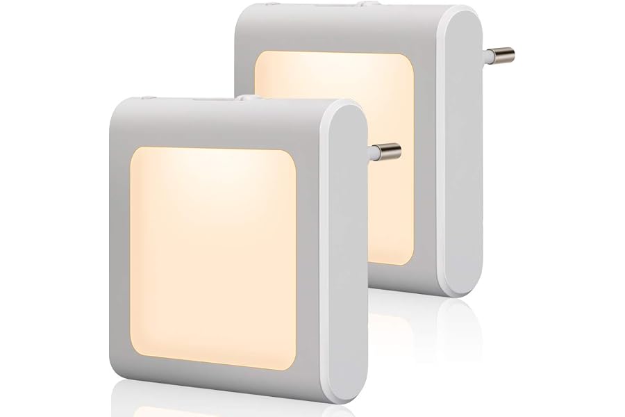 Emotionlite Steck-Nachtlicht Dämmerungssensor warmweiß 2 Stück dimmbar | Dimmbares warmweißes Nachtlicht mit Sensor für Schlafzimmer, Küche & Treppenaufgang