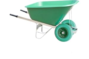WILCOX EQUIMED Equimed Garden Wheelbarrow - Extra Large Trolley with 200L Plastic Bucket, Puncture-Proof PU Wheels, Galvanised Frame (Green/Turquoise)