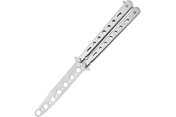 MEETTIKEY Couteau Papillon D'EntraîNement, Couteau Papillon d’entraînement En Acier Inoxydable, Lame Non Tranchante sans Danger Pour Le De La Main Pratique Des CompéTences De Retournement(Argent)