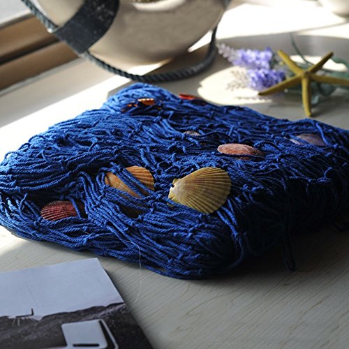SECOWEL Deko Fischernetz Maritime Dekoration Fotografie Prop mit Farbigen Muscheln Blau (150 x 200 cm) - 2