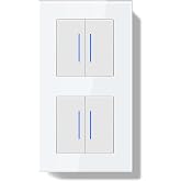 BSEEDLIFE Double Wall Switch, Wall Switch with Glass Frame with LED Indicator, 2 Gang 1 Way + 2 Gang 1 Way, Easy Installation